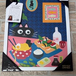 Sapna Shah Playful Cat Sushi & Ramen Art Print - Navy, Pink, Red